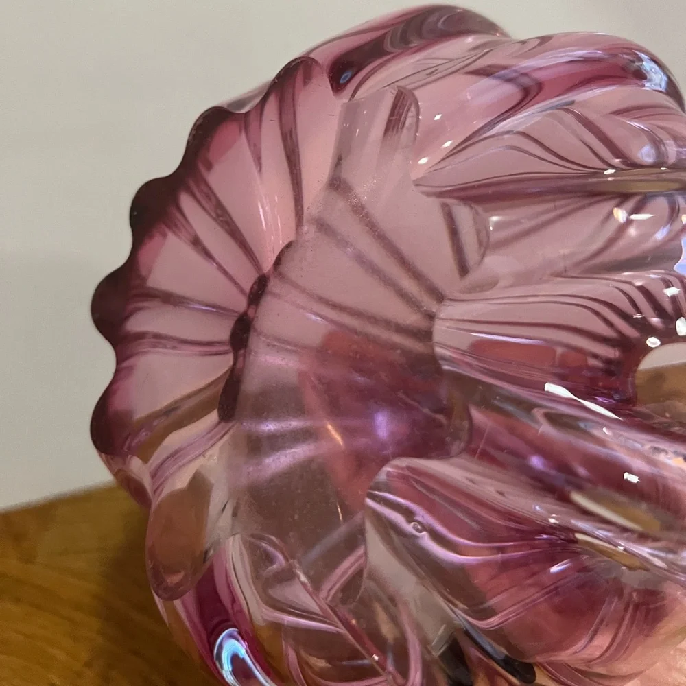 Chribska Glassworks Handblown  Cranberry Pink Czechoslovakian Art Glass‎ Vase